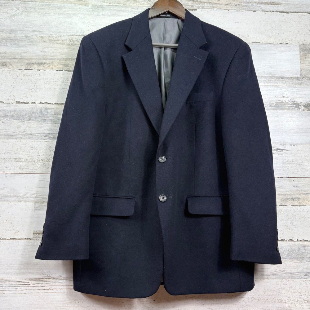 Chaps Mens Navy Blue Wool Silk Cashmere Blend 2-Button Blazer Sport‎ Coat 40R
